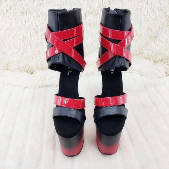 Flamingo 80015 Red Black 2 tone 8" High Heel Closed Back Platform Pole Shoes - Picture 12 of 15
